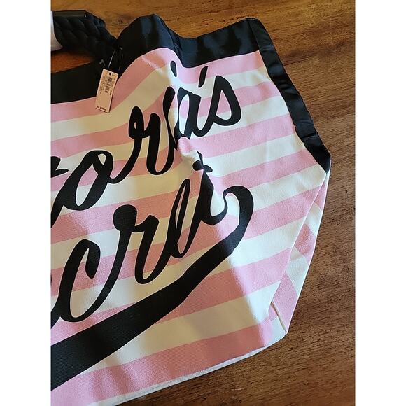 Victoria Secret Beach Tote Bag Weekender Striped Pink and White 2019. - Picture 3 of 10